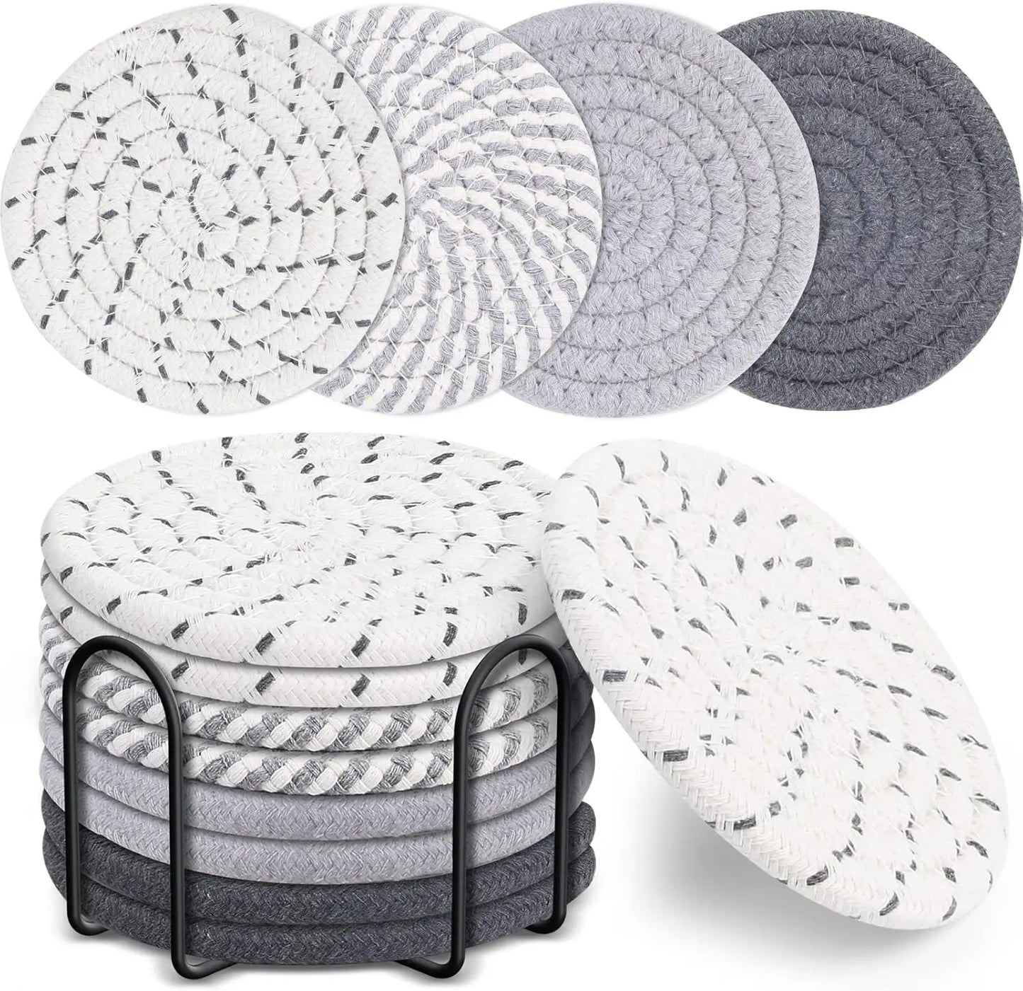 8-Piece Cotton Woven Drink Coasters – Absorbent, Boho Minimalist Coffee Table Decor, Cute Cup Mats for Home & Office