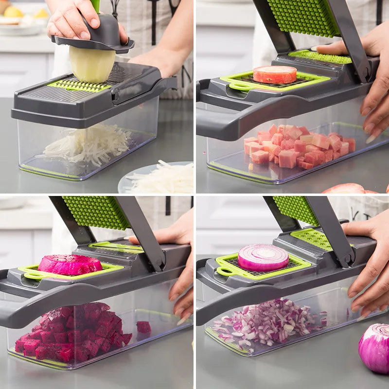 14/16-in-1 Multifunctional Vegetable Chopper & Slicer – Onion Chopper, Food Grater, Dicer & Kitchen Cutter with Stainless Steel Blades