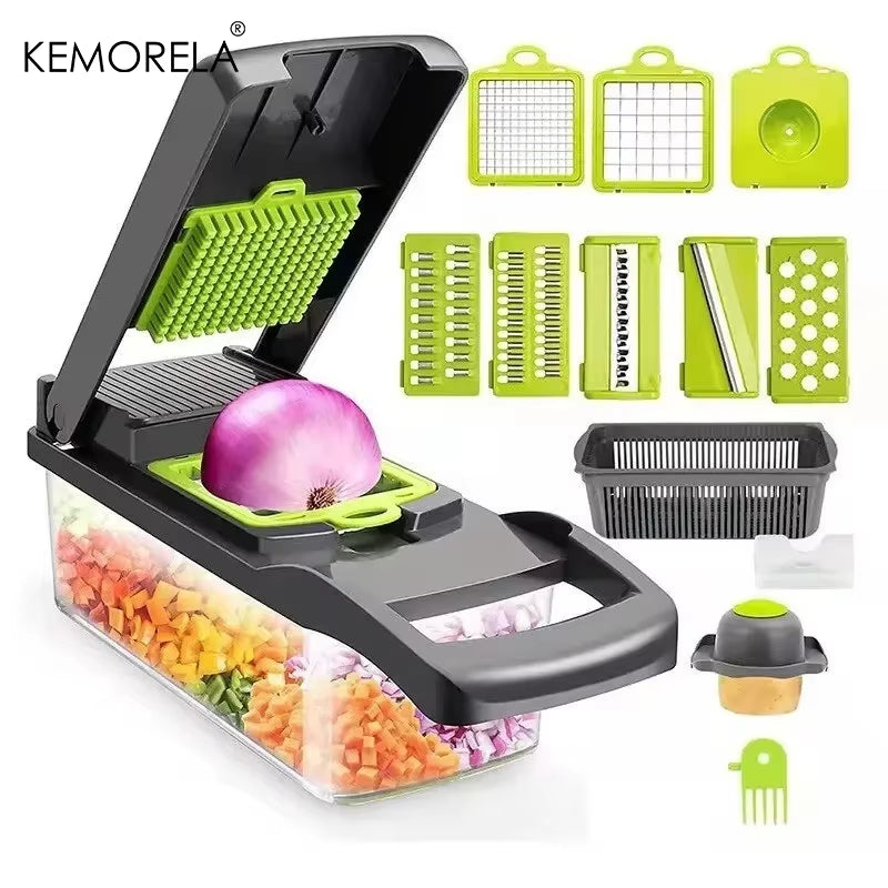 14/16-in-1 Multifunctional Vegetable Chopper & Slicer – Onion Chopper, Food Grater, Dicer & Kitchen Cutter with Stainless Steel Blades