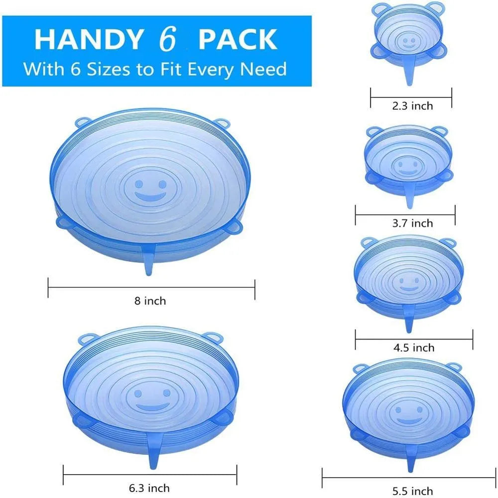 6 Pcs Silicone Stretch Lids | Reusable Food Covers for Bowls, Cups & Containers | Microwave & Freezer Safe Elastic Silicone Lid Caps