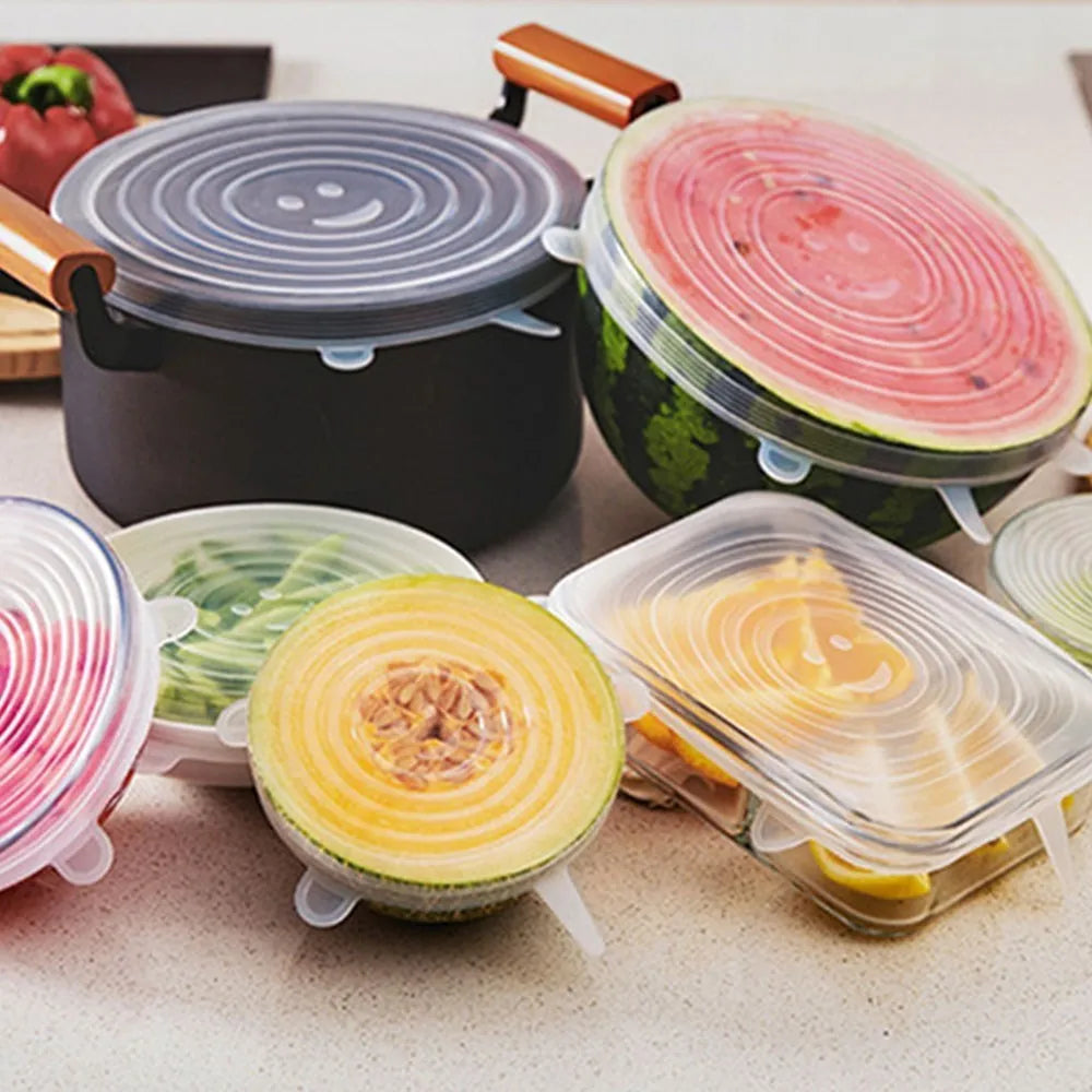 6 Pcs Silicone Stretch Lids | Reusable Food Covers for Bowls, Cups & Containers | Microwave & Freezer Safe Elastic Silicone Lid Caps