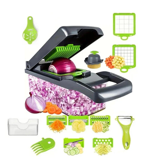 14/16-in-1 Multifunctional Vegetable Chopper & Slicer – Onion Chopper, Food Grater, Dicer & Kitchen Cutter with Stainless Steel Blades