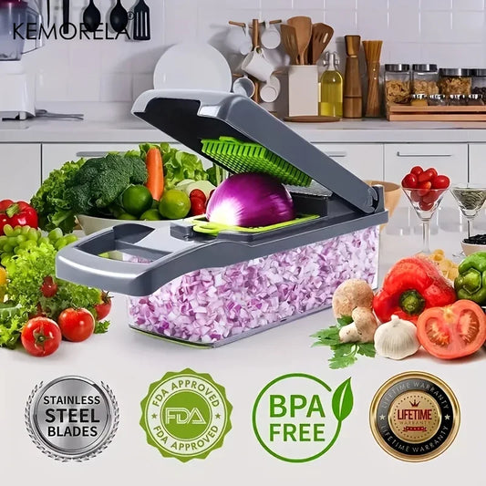 14/16-in-1 Multifunctional Vegetable Chopper & Slicer – Onion Chopper, Food Grater, Dicer & Kitchen Cutter with Stainless Steel Blades