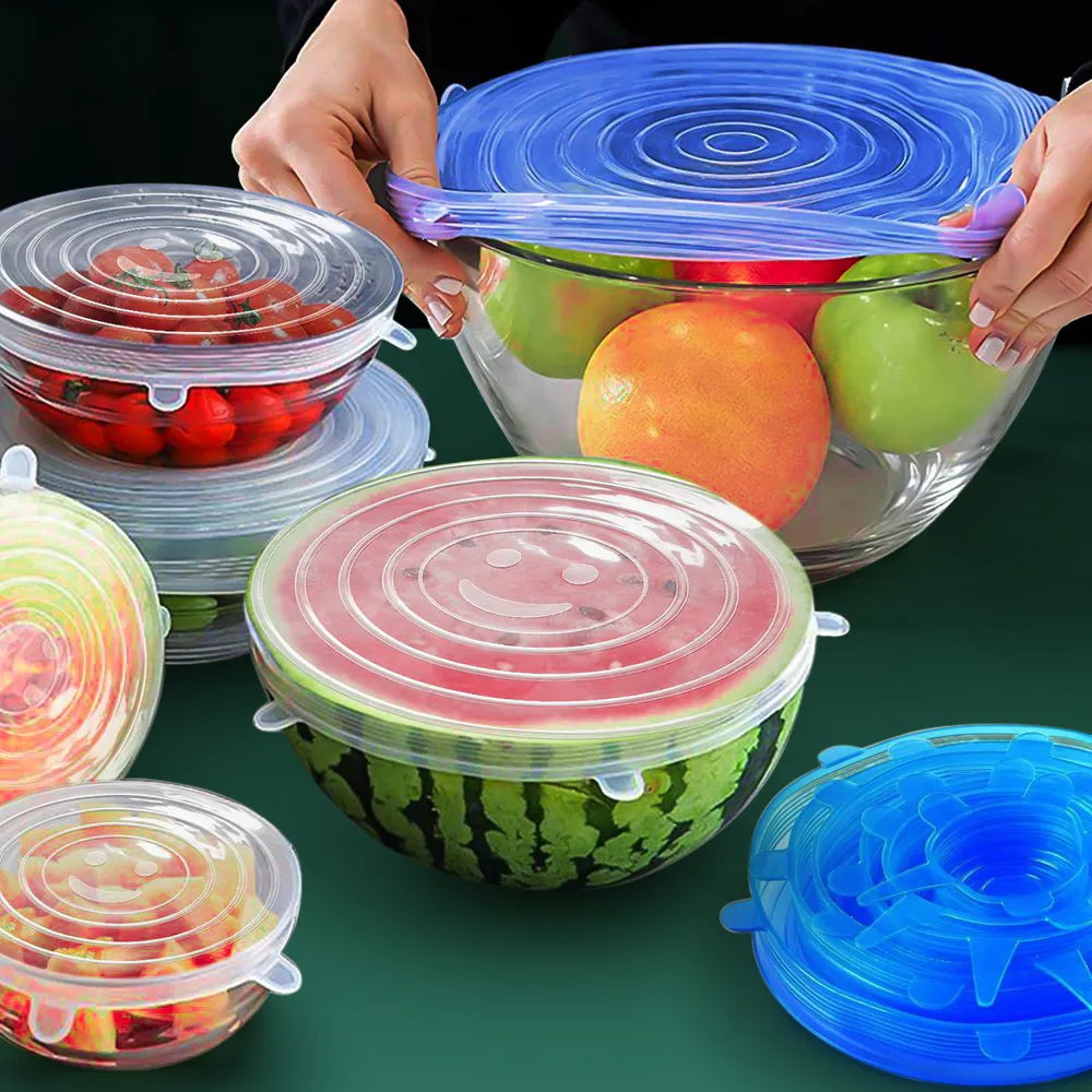 6 Pcs Silicone Stretch Lids | Reusable Food Covers for Bowls, Cups & Containers | Microwave & Freezer Safe Elastic Silicone Lid Caps