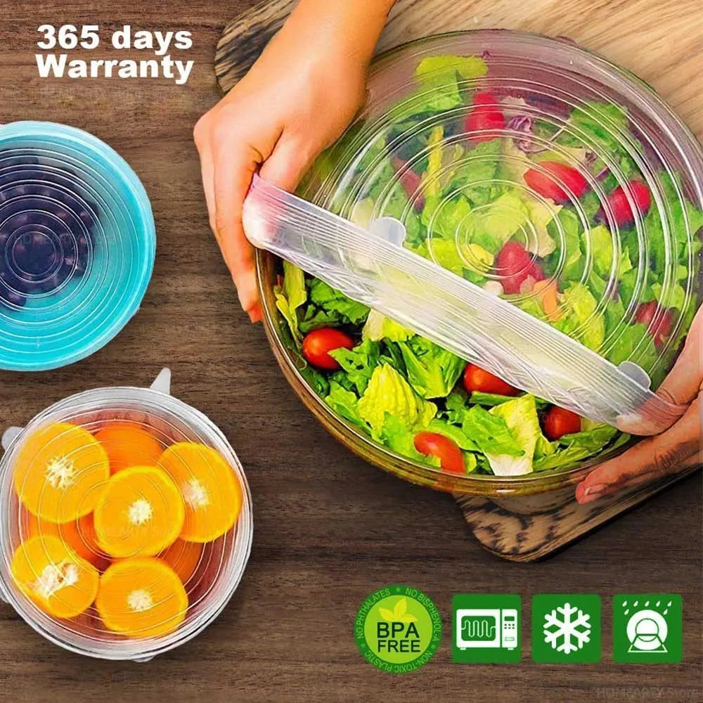6 Pcs Silicone Stretch Lids | Reusable Food Covers for Bowls, Cups & Containers | Microwave & Freezer Safe Elastic Silicone Lid Caps