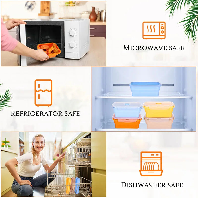 Collapsible Silicone Food Storage Containers with Lids – Stackable Lunch Boxes for Pantry, Freezer & Kitchen Use