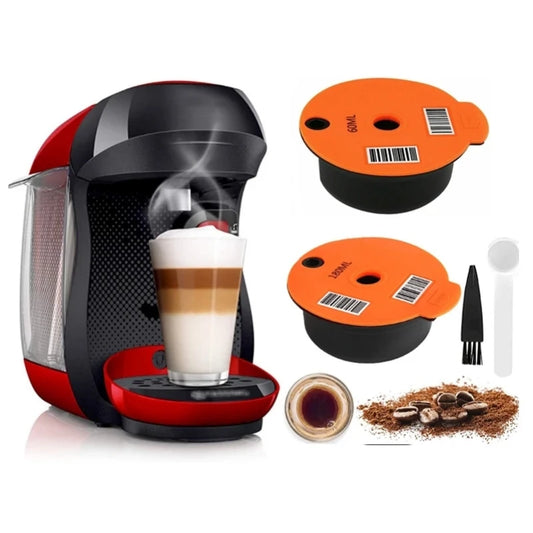 Reusable Coffee Capsule Pods for Tassimo Machines | 60ml / 180ml Refillable Coffee Disc with Silicone Lid & Stainless Steel Filter