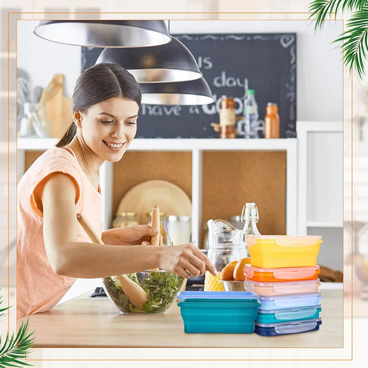 Collapsible Silicone Food Storage Containers with Lids – Stackable Lunch Boxes for Pantry, Freezer & Kitchen Use