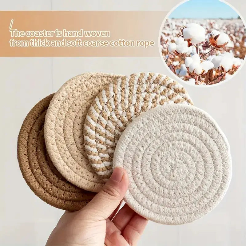 8-Piece Cotton Woven Drink Coasters – Absorbent, Boho Minimalist Coffee Table Decor, Cute Cup Mats for Home & Office