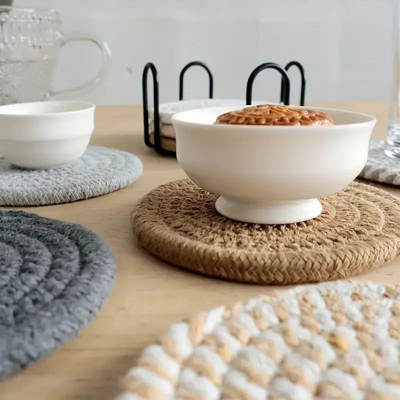 8-Piece Cotton Woven Drink Coasters – Absorbent, Boho Minimalist Coffee Table Decor, Cute Cup Mats for Home & Office