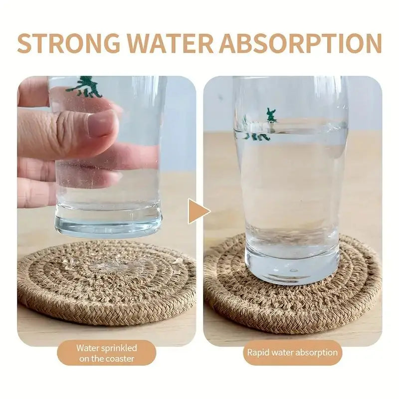 8-Piece Cotton Woven Drink Coasters – Absorbent, Boho Minimalist Coffee Table Decor, Cute Cup Mats for Home & Office