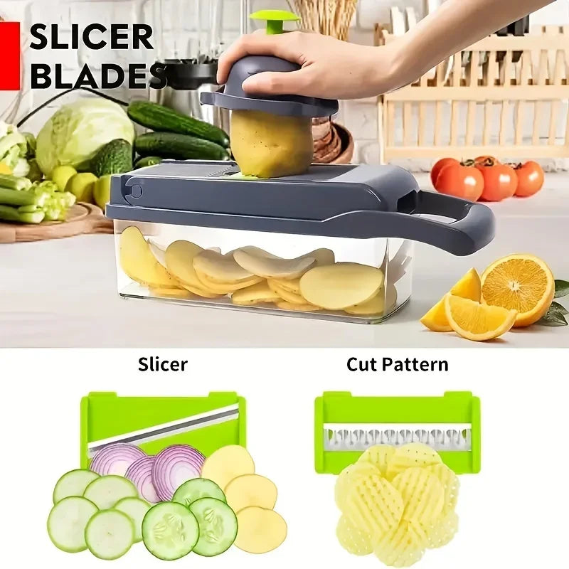 14/16-in-1 Multifunctional Vegetable Chopper & Slicer – Onion Chopper, Food Grater, Dicer & Kitchen Cutter with Stainless Steel Blades