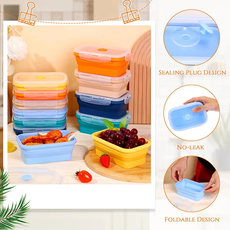 Collapsible Silicone Food Storage Containers with Lids – Stackable Lunch Boxes for Pantry, Freezer & Kitchen Use