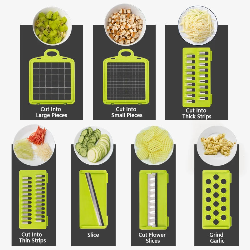 14/16-in-1 Multifunctional Vegetable Chopper & Slicer – Onion Chopper, Food Grater, Dicer & Kitchen Cutter with Stainless Steel Blades